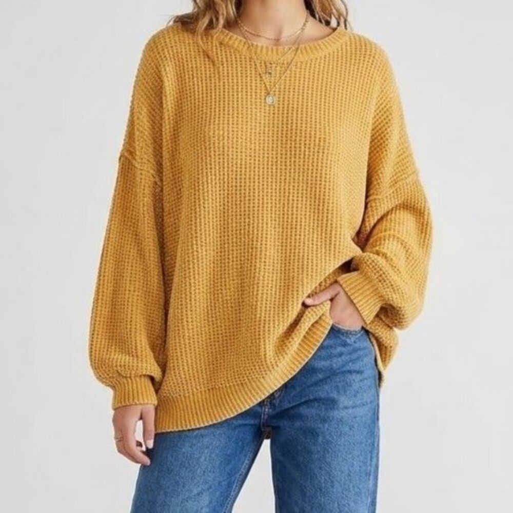 First Love By Lovelyn Womens Large Sweater Mustard Yellow Knit Bohemian Boho